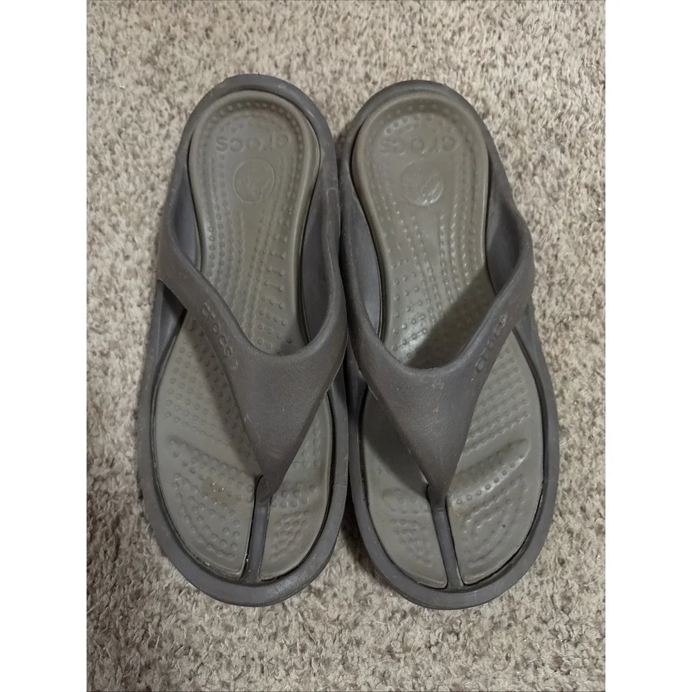 Crocs Athens Flip Flops Brown Tan Crosslite Men's 11 Comfort Sandals